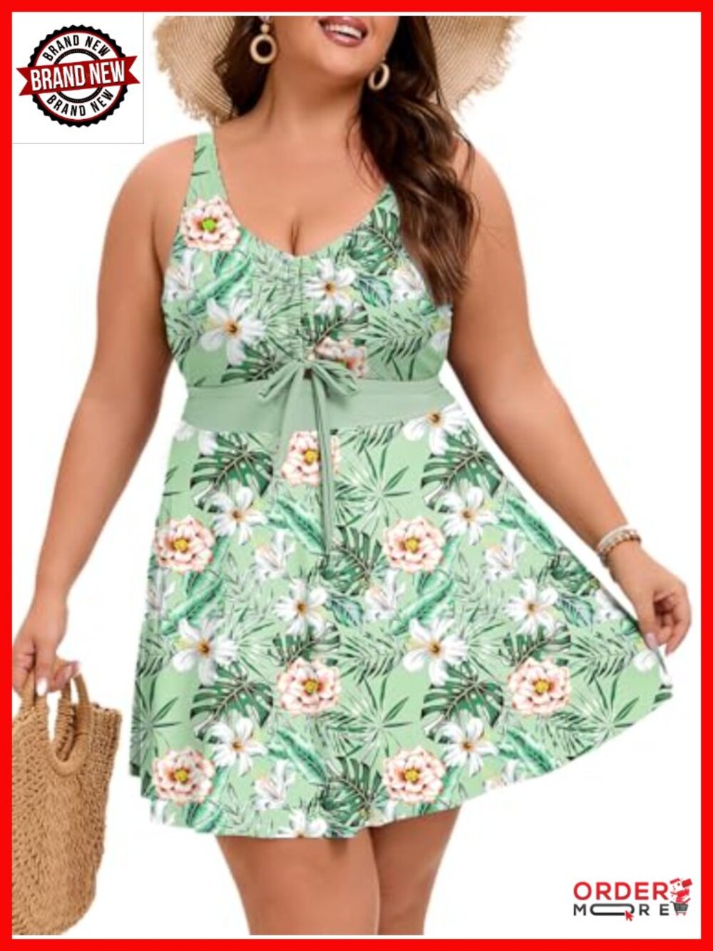 Plus Size Swimdress High Waisted Tummy Control Tankini Two Piece Bathing Suit